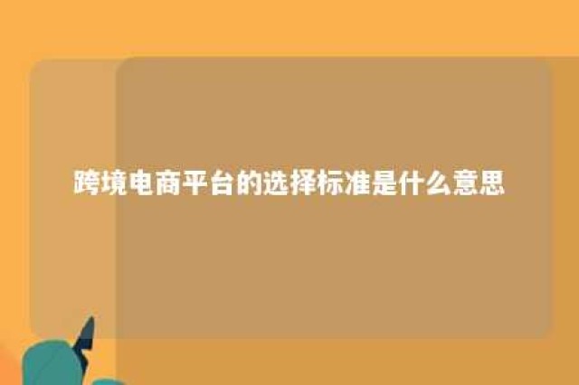 跨境电商平台的选择标准是什么意思 跨境电商平台的选品原则